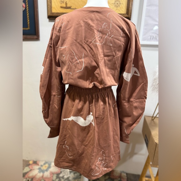 Zara Matisse midi printed dress, M, brown & white, pockets. Fall. Like new!! - Picture 2 of 5